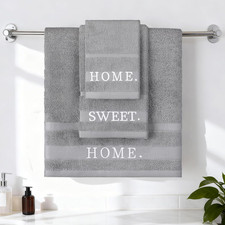 3 Pcs Decorative Bathroom Towel Set, Grey, Home Sweet Home