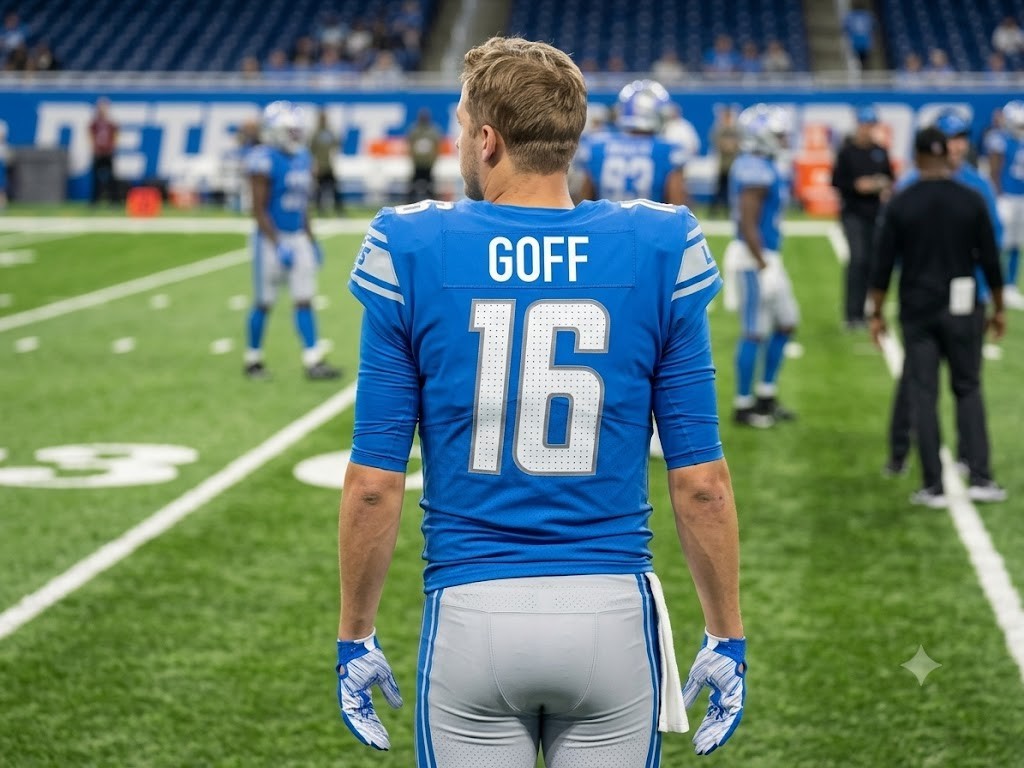 Jared Goff #16 Men's On Field Detroit Lions Blue Jersey Small - NWT