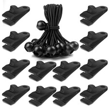 24 Pcs Tarp Clips and Ball Bungee Cords -Tarp Clamps Heavy Duty Lock Grip Ten...