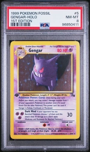 1999 Pokemon Fossil 5 Gengar Holo 1st Edition PSA 8 Nm Mt