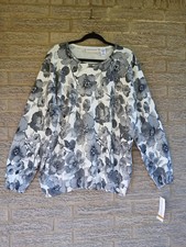 NWT Alfred Dunner Women's Black White Floral Sweater Size 3X Sequins