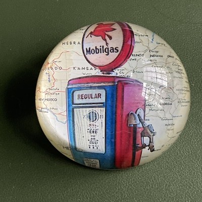 Vintage Mobil Pegasus Gas Pump USA Map Paperweight  