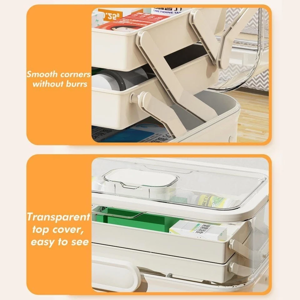 NEW 3-Tier Clear Medicine Makeup Organizer Container First-Aid Box Dust-proof - Image 3 of 4