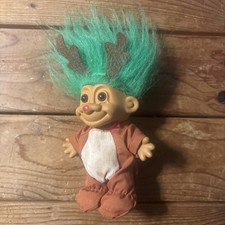 6" Vintage Russ Christmas Troll Doll RUDOLPH Reindeer Green Hair