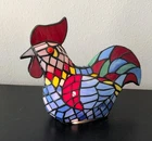 Vintage Stained Glass Tiffany Style Rooster Chicken Table Lamp Night Light 12” L