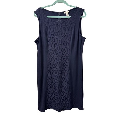 Chicos Sleeveless Navy Blue Dress Size XL Lace Front Design Dress