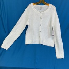 Worthington NWT Ivory Button Front Cardigan Sweater L Soft Fuzzy Lightweight