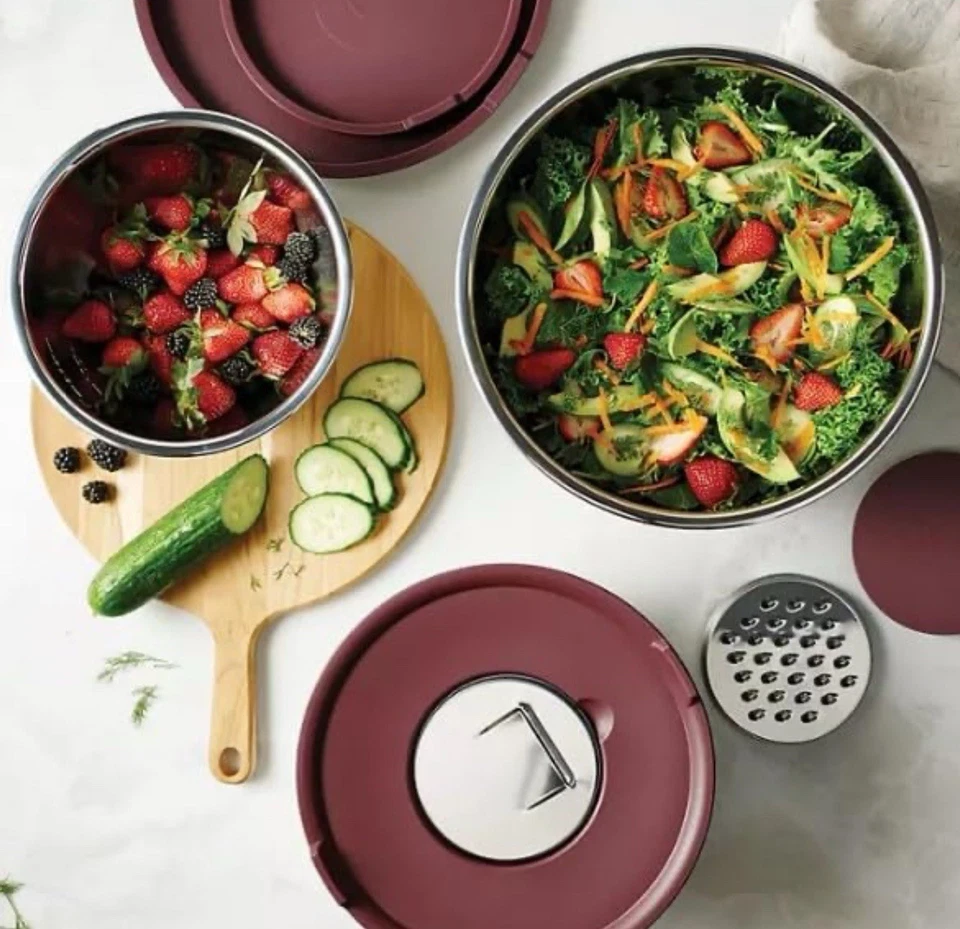 Tramontina Mezclador Acero Inoxidable 8 Piezas y Rallador Juego con Tapas Granate Foto 4 de 4