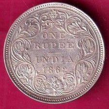 BRITISH INDIA 1862 - 1 dot on top VICTORIA QUEEN ONE RUPEE BEAUTIFUL SILVER#WB20