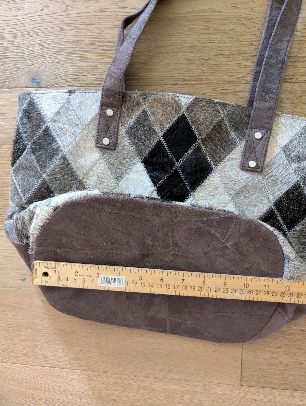 Artisan Suede Patchwork Cowhide Large Tote Bag Ha… - image 9
