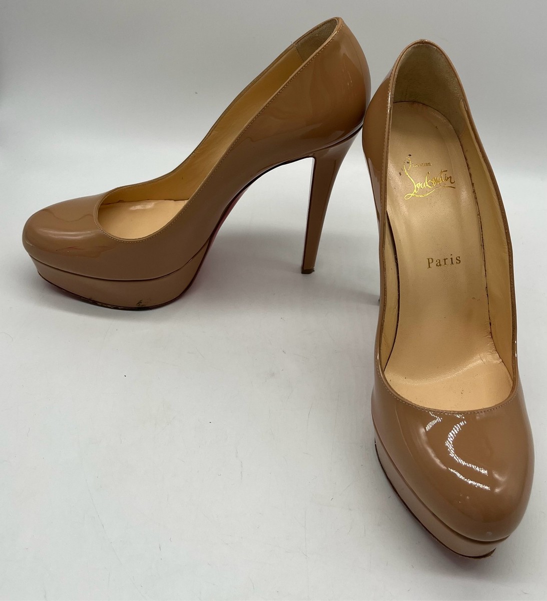 Christian Louboutin Nude Patent Leather Platform Closed Toe Pumps