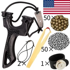 Outdoor Catapult Set Slingshot Sling Shoting Rubber Bands Steel Beads Hunting