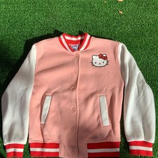 Hello Kitty Sanrio Kids Varsity Jacket, Pink and White, Size S