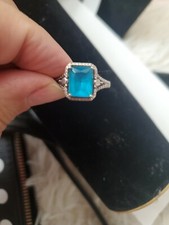 925 Sterling Silver Blue Stone Ring Sz9