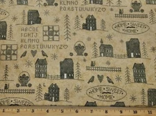 MODA Fabric - CHRISTMAS AT SALTBOX FARM - Houses on Shaded Tan - HALF yd (18")