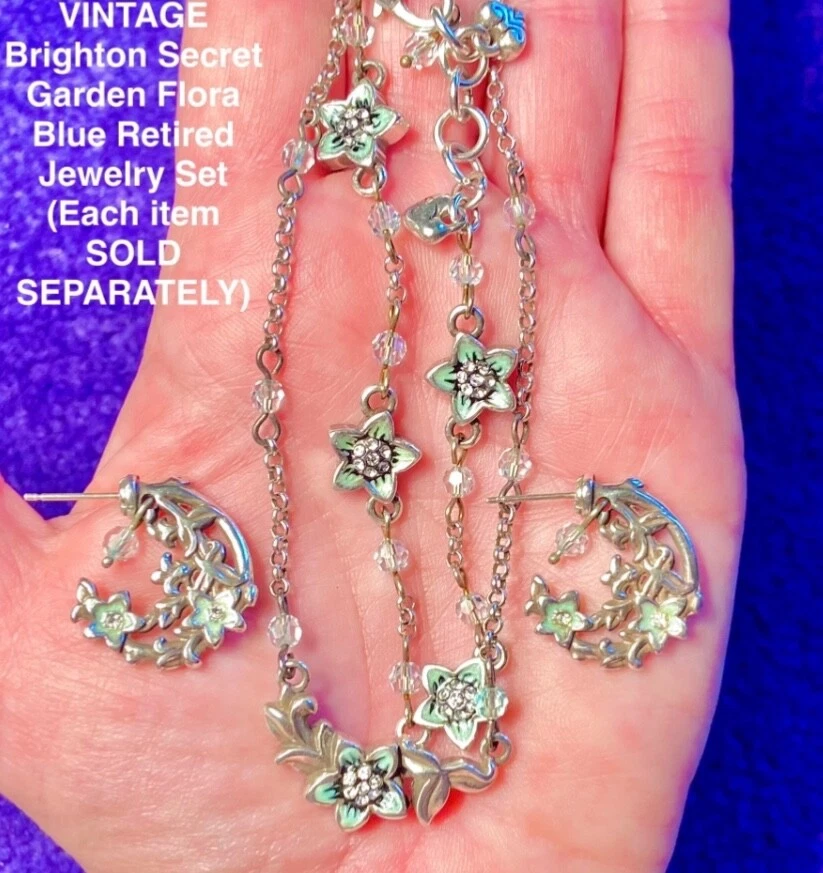 BRIGHTON SECRET GARDEN FLORA 蓝色花朵珐琅 + SWAROVSKI CRYS 耳环 状况极佳 +✨VITG — 第 4/4 张图片