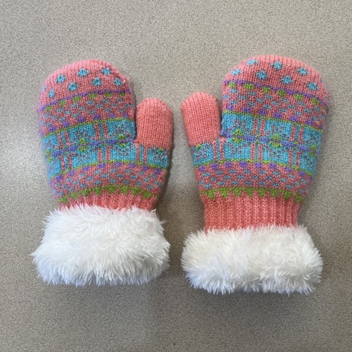 Baby Girls Winter Knit Mittens Fur Lined Pink - 第 2/5 張圖片