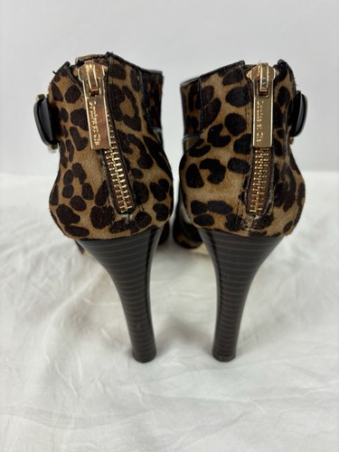 Louise et Cie Peeptoe Booties Heels Leopard Animal Print Brown Black 8.5 B Calf - Picture 2 of 17