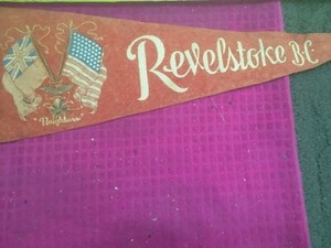 Vintage - Revelstoke British Columbia CANADA Pennant - "NEIGHBORS" - USA FLAG
