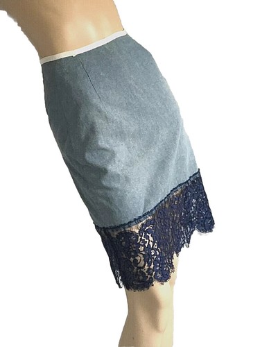 SACAI LUCK BLUE DENIM -LACE PENCIL STYLE SKIRT SIZE 2 - Picture 4 of 8