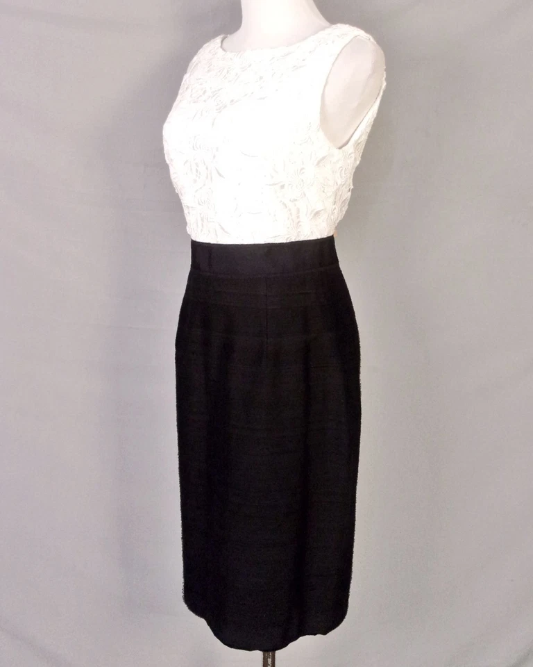 EUC Kay Unger Нью-Йорк черный и белый вискоза отверстие / шелковая юбка платье размер 4 - Изображение 3 из 4