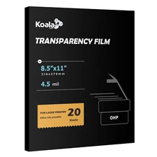 Koala Clear Transparency Film for Laser Printers 8.5x11 Screen Printing 20 Sheet