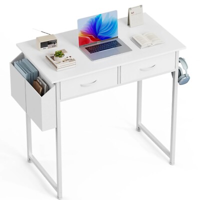 32inch Home Office Small Computer Desk,Small Study Table with 2 Fabric Drawers
