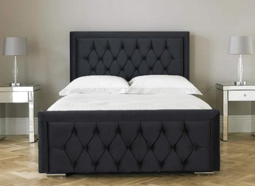 HILTON PLUSH VELVET BED FRAME 5 SIZES SINGLE - SUPER KING MATTRESS OPTION - Picture 11 of 42