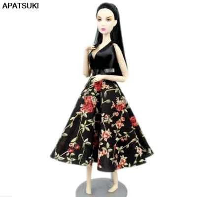 Schwarz Blumen Kleid Outfits für Barbie Puppen Kleidung Kleid 1:6 Puppe Zubehör
