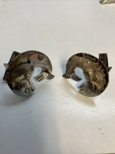 William Spratling Abalone MOP & Sterling Fish Cufflinks READ CONDITION ALERT