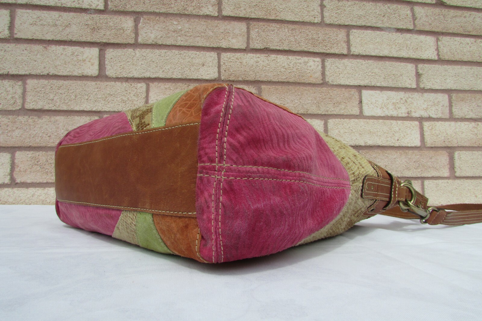 Fossil Brown Leather Trim Multi Patchwork Large C… - image 10