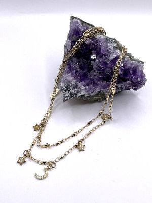 Natalie B Jewelry Gold Tone Necklace Moon Star Double Chain 12in With Extend NBJ