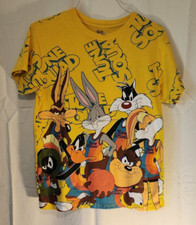 Looney Tunes T-Shirt Youth Size Large Space Jam Yellow Marvin Bugs Taz Daffy....