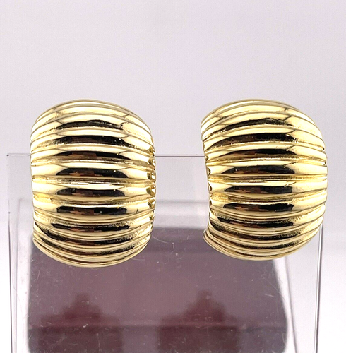 Vintage D&G Chubby Hoops Clip On Earrings Ribbed Gold Tone Dolce & Gabbana - Picture 17 of 24