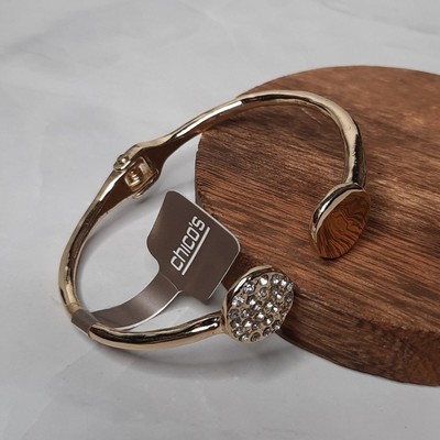 Chico's Gold Tone Pave Disc Cuff Hinge Bracelet