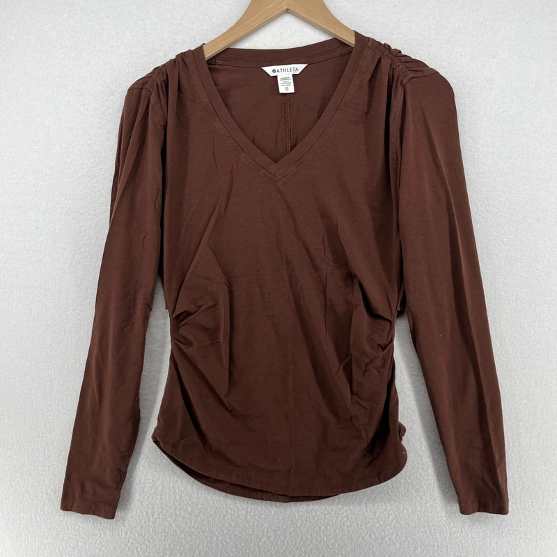 athleta outbound ruched v-neck long sleeve anti odor gym workout shirt