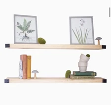 Floating Shelves with Iron Corners - Natural 36" Set of 2 NEW