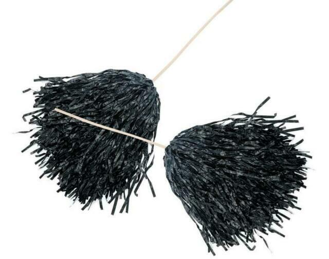 24 Black Cheerleader Pompoms on Wooden Sticks Party Bag Favours for
