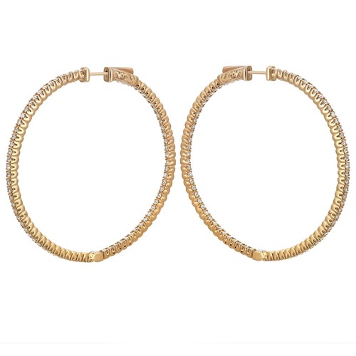 Prong Set Round Cut Diamond Inside Out Hoop Earrings 14K Yellow Gold 1.96Cttw - Picture 2 of 4