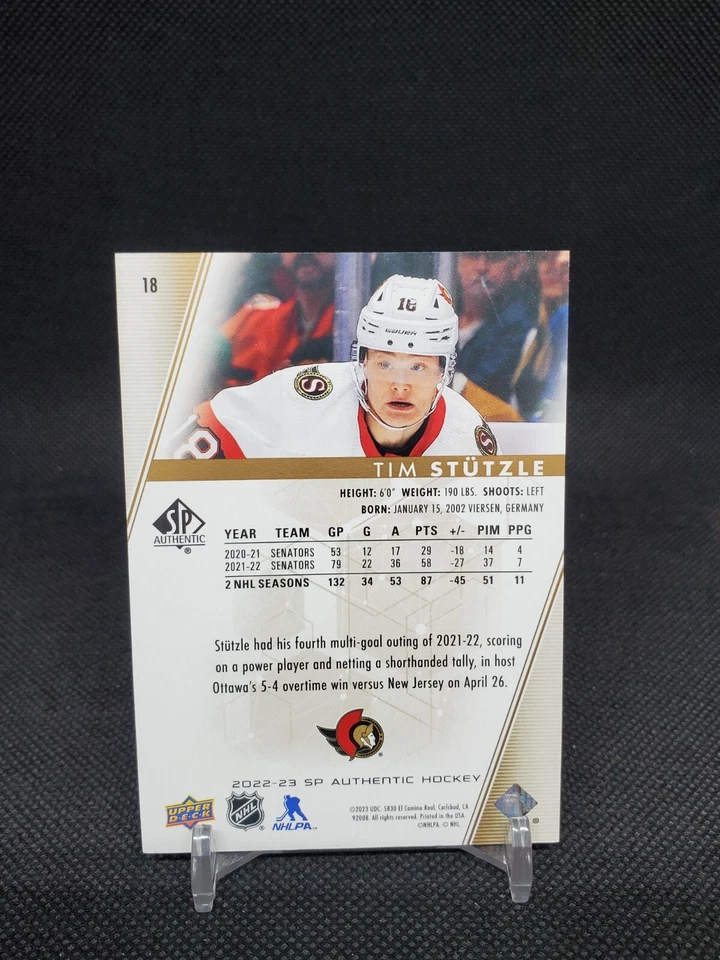 2022-23 SP Authentic Limited Gold Tim Stutzle #18 /99 Ottawa Senators - Image 2 of 2