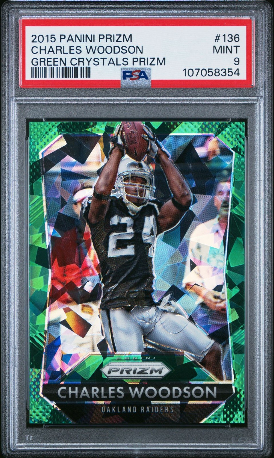 2015 Panini Prizm 136 Charles Woodson Green Crystals #/75 PSA 9 Oakland Raiders
