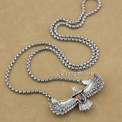 925 Sterling Silver Red CZ Eagle Pendant Biker Punk Jewelry 9S028A