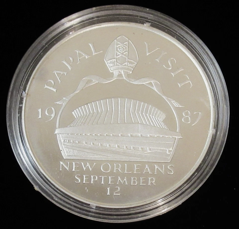 1987 Papa John Paul II Medaglia Papale Visita San Francisco Argento Con Scatola - Immagine 2 di 4