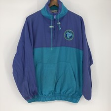 Vintage 80's Action Sport Teal Purple Men's Anorak Windbreaker Jacket Size Med
