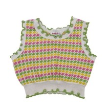 Vintage 80s Health-Tex Stantogs Baby Sweater Vest Colorful Houndstooth Knit Girl