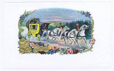 Postala, inner cigar box label, Horse-drawn Carriage, roses