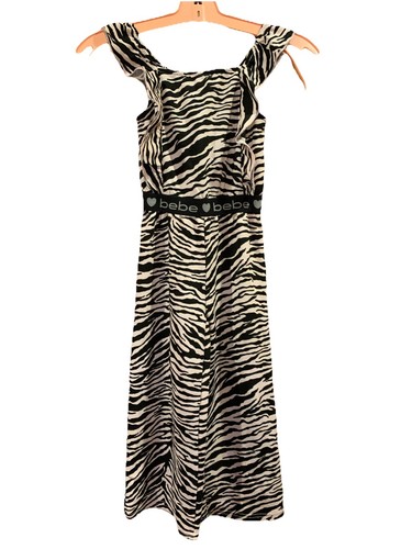 Bebe Girls Jumpsuit Sz Medium (5/6) Black & Pink Zebra Print Logo Stretchy EUC - Picture 2 of 10