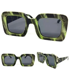 Classy Elegant Retro Hip Hop Rapper SUNGLASSES Big Square Marble Frame Dark Lens