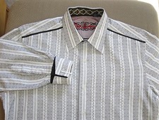 268 ROBERT GRAHAM BLACK WHITE FRENCH CUFF COTTON DRESS CASUAL SHIRT MED