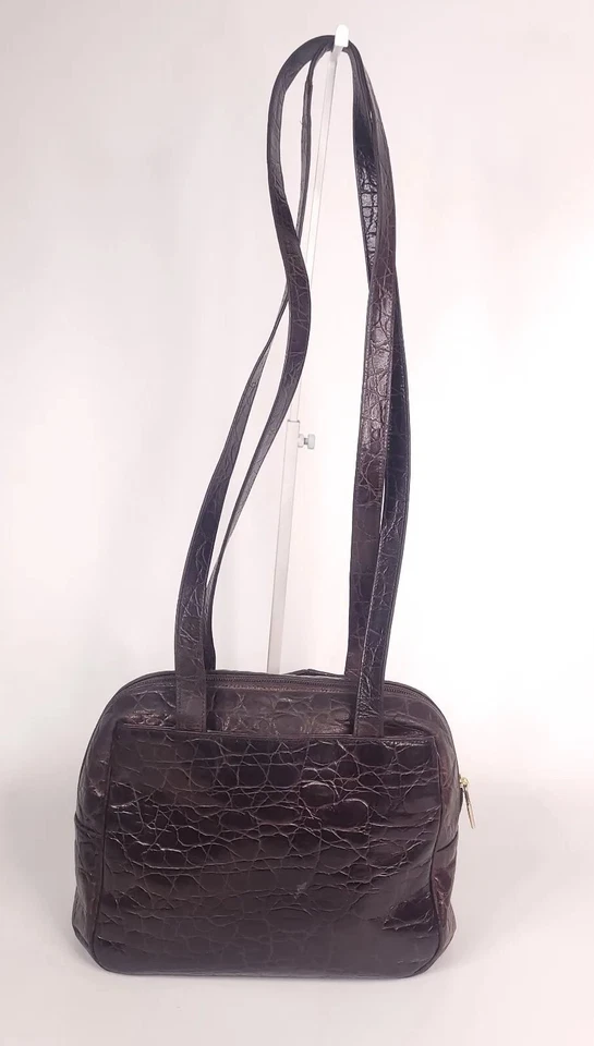 Braccialini Italy Purse Patchwork Leather Crossbody Shoulder Bag Brown See Strap - Image 3 of 4